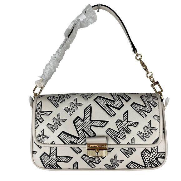 Michael Kors Bag Crossbody Bradshaw SM Convertible Shoulder Black Optic White - Picture 1 of 5